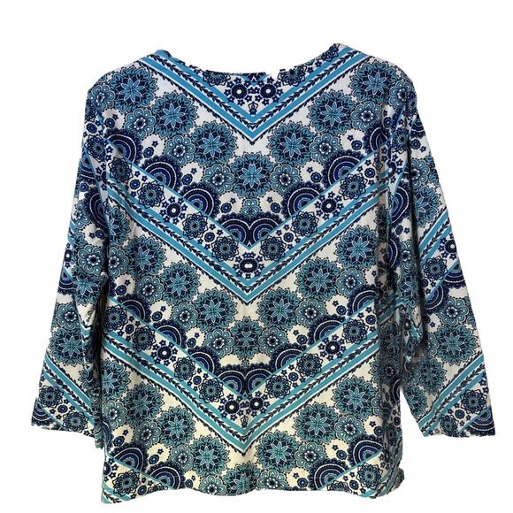 Allison Daley T-Shirts Women’s Floral Embellished Blue White 3/4 Sleeve Sz L - Picture 2 of 9